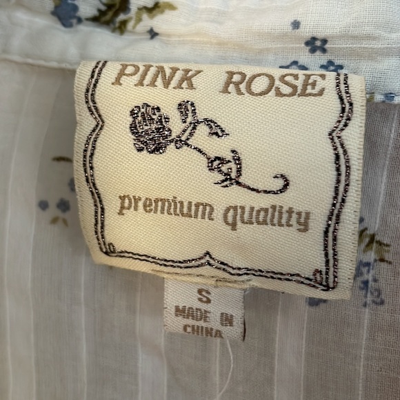 Pink Rose Small blue cream sheet floral long sleeve button down - Picture 3 of 3